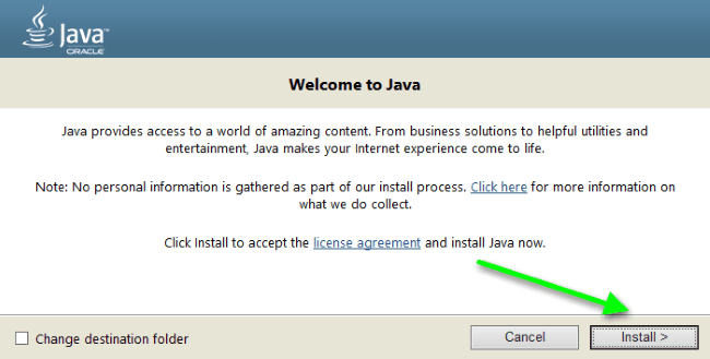 запуск установки Java на компьютер