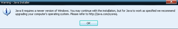 предупреждение Java на Виндовс XP